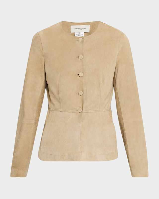 Collarless Suede Jacket
